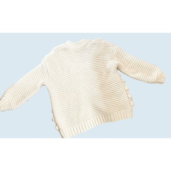WISHLIST Handmade Pom Pom Cardigan Sweater Cream Off White Size Med - Picture 5 of 8